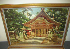 2 OIL ON BOARD PAINTINGS JAPANESE TEMPLE/SHRINE SIGNED M RADIK 1935