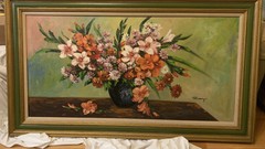 Signed Large Oil Painting Flower Vase 48×24 (56×32 Frame) by Roy