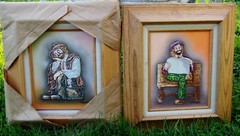 2 Dimensional Raised Textured Clowns on Canvas R Lewis 1 with certif. value 122.