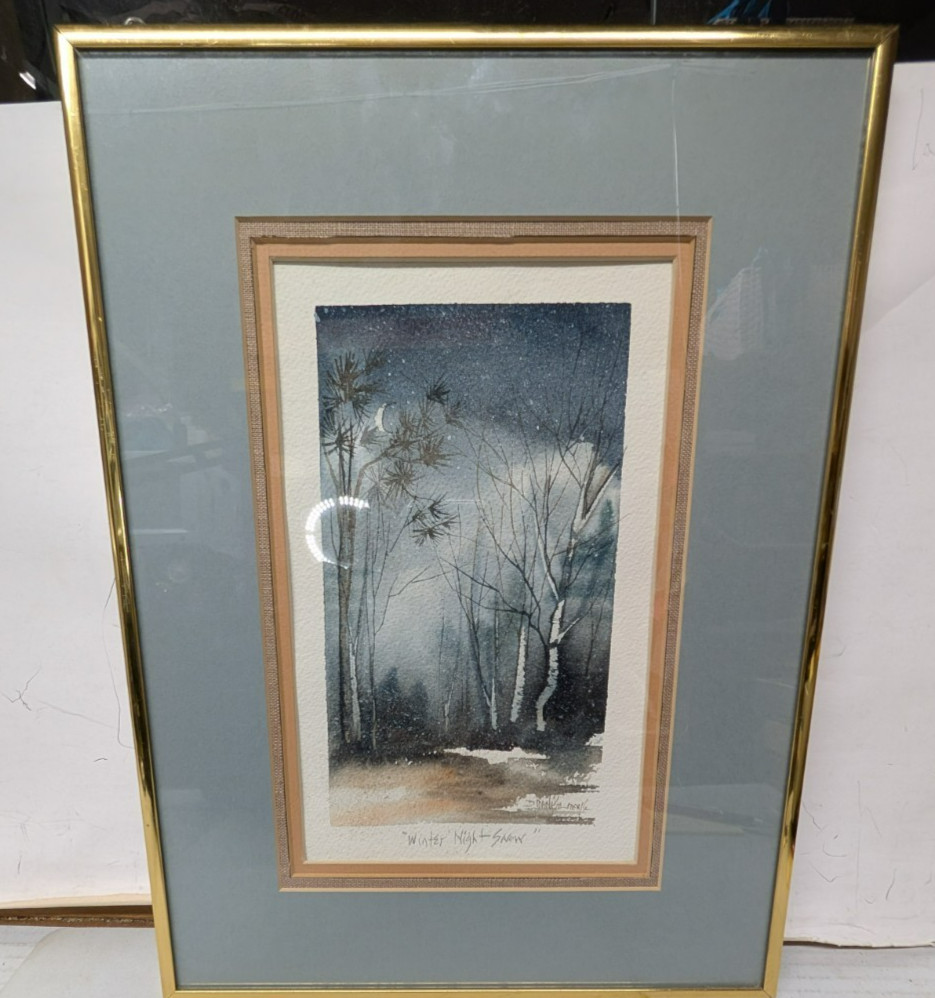 Vintage Watercolor Landscape Painting Signed & Framed Gallery Sticker On Back