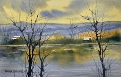 Pamela Wilhelm original 6”x8” Watercolor Barns Along The Missouri River Montana