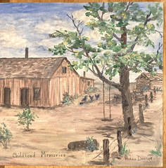 Homestead Oil Painting Swing Barb Wire Fence Winnie Dawson Wanette OK 16 x 12