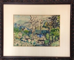 Vtg 1971 Homestead House in Mountains Signed 15×19″ Framed Watercolor Painting