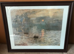 Wood Framed CLAUDE MONET IMPRESSION SUNRISE Repro Oil Painting 31.5″ X 25.5″ VGC