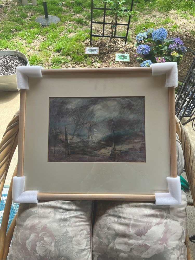 Original Watercolor Landscape Trees 25×21 Vintage Framed unknown artist