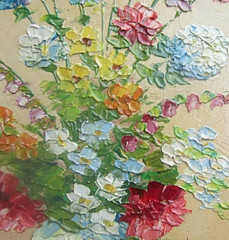 Painting Vase Sensual Flowers Oil on Panel 32×13 cm Orig Boehm 1960 Signed