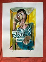 PICASSO – painting drawing 11.8 x 15.7 in on old paper signed stamped