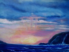 HAWAII ARTIST One of a Kind „Tropical Beach Sunset“ 24″x30″“ Original Oil