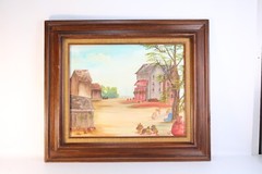 Vintage Mexican Style Old Town Landscape Oil Painting Signed Amelia Junger