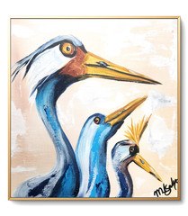 Heron Family Painting 12×12 Original Coastal Wildlife Art by M Isaksen