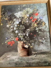 Vtg Renoir?Painting Bouquet Of Flowers In Vase Ornate Frame Large32”X26”