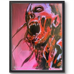 Abstract Monster Portrait Painting 11×14 Acrylic Canvas Pink Red Horror