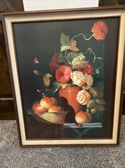 Vintage Wood Framed Art Painting Flowers In Vase Floral Hanging Decor 26X31