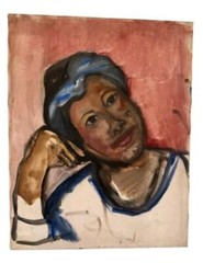 Vintage 16×20 Oil on Canvas Portrait Painting – Woman in Thoughtful Pose