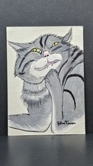 Original OOAK Gouache Painting 5×7 Sealed Silly Scratching Cat Gray Handmade Art