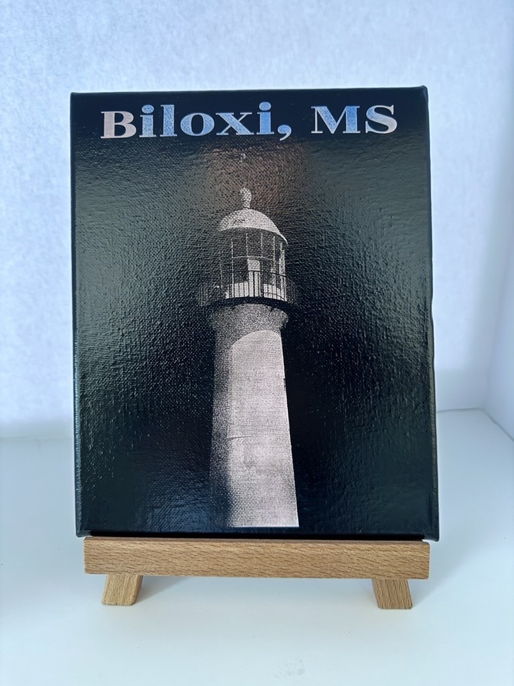 Handmade Laser Engraved Biloxi MS Lighthouse on 8″x10″ Painted Canvas