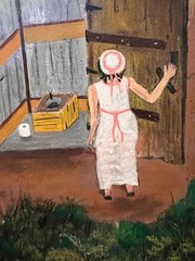 Original Artist Signed R Montanez Oil Painting Landscape Outhouse Latin-American