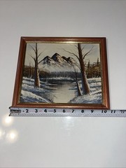 Vintage Original Oil On Hardboard Winter Mountains&Lake Landscape Framed