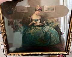 An antique painting from 1900. Lithograph, under glass. Made in Europe.