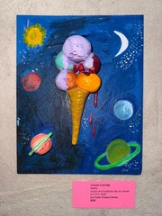 Ice Cream Planets in Space 8×10 Acrylic & Clay Painting Surreal Pop Art OOAK