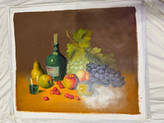 Original Fruit & Wine Still Life Oil Painting Vintage Kitchen Decor Art