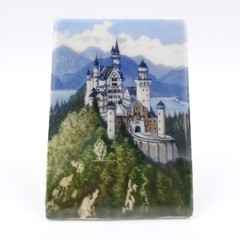 Small porcelain picture by Hans Frey Munich Neuschwanstein Castle 6.5 x 9.3 cm