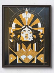 Art Deco Woman #4 Acrylic Beige Black Original Art 14×11 Canvas