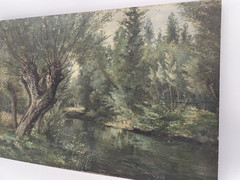 19th Century Original French Realist Oil on Panel Circle Courbet Brook Forest
