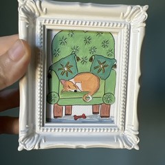 Print Of My Art Funny Dog cute,miniature Painting,small, framed
