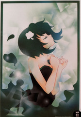 Limited Edition ACEO Print, Japanese Art Card „Marigu“, Edition of 18, Glitter!
