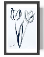 Guajardo Art: Love Tulips 9X6 Paper Modern Home Decor Sumi-e