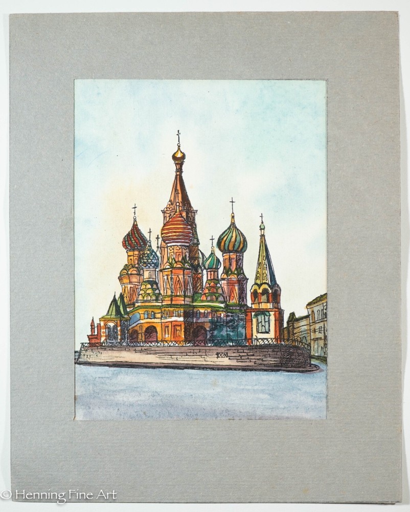 Beautiful Russian Watercolor St Basil’s Cathedral on the Red Square