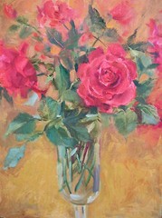 Red Rosed In vase 14×11 O/C Margaret Aycock Original Oil Painting Impressionist