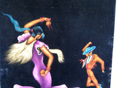Vintage Black Velvet Painting Flamenco Dancers Large 35X25 Unframed