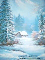 Winter Landscape,Beverly Jamison Carrick 1970s Original Oil Painting signed