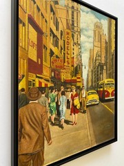 DAVE MILTON 1959 MCM HOPPER STYLE „42ND STREET NYC“ FRAMED ORIGINAL OIL PAINTING