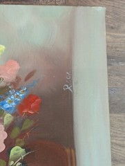 Still Life Flowers in Pot Colorful Floral Oil Painting on Canvas Original R Cox