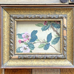 Old World Water Color Painting on Chinese Silk Gilded Bamboo Frames Lot of 4