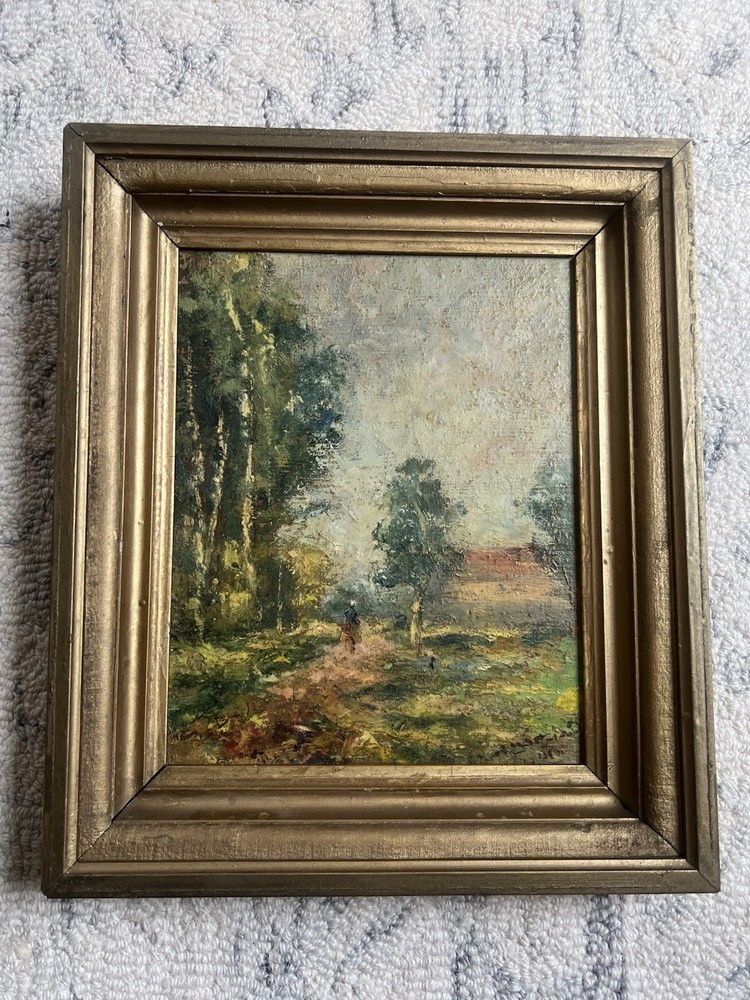 Antique Original Vintage Signed Impressionist Trees Landscape Framed Painting