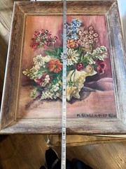 Vintage 1950 Signed Oil Painting by M. Senger – Framed Still Life Flowers 20×24