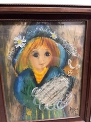 Roger Etienne Big Eyes Original Art GIRL WITH DOLL 1966 Painting