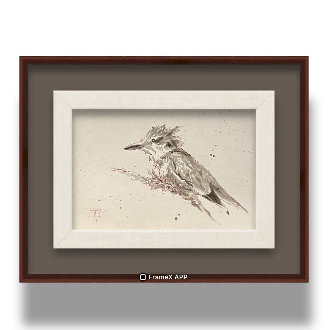 SHRUM King Fisher Acrylic Wash Bird Painting 6×9 Mixed Media Art