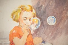 Helen Mary Jacobs Children’s Illustration Painting Blowing Soap Bubbles 2, Fine!