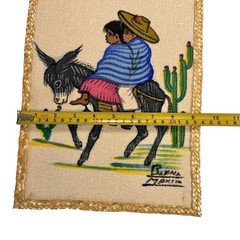 Vintage 2 Mexican Folk Art Burlap Signed Paintings Children Donkey Cactus 12×10