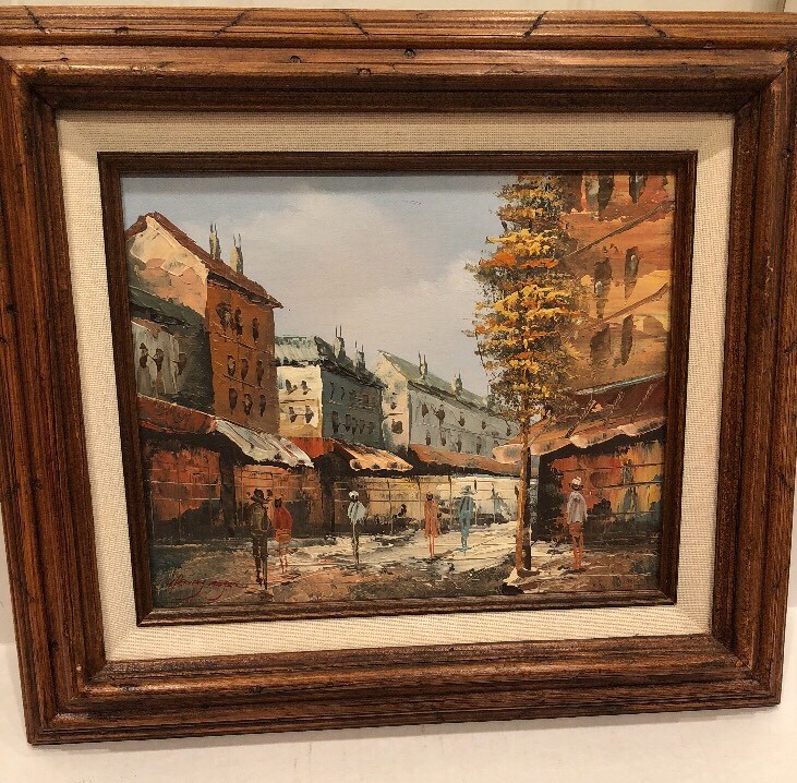 Henry Rogers Paris Street Scene Oil on Canvas with Frame 15”X12 3/4”