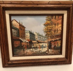 Henry Rogers Paris Street Scene Oil on Canvas with Frame 15”X12 3/4”