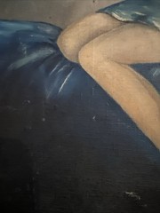 Art Deco Painting Of A Flapper Female Powdering Her Face. Oil On Canvas