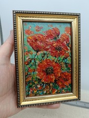 Original Oil Painting Summer Landscape Wildflowers Red Poppies Signed 4×6