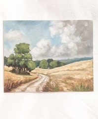 Landscape ORIGINAL Oil Painting Impressionism Grass Field Country Road 8″x10″
