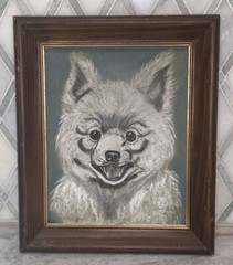 Vintage 1974 Pom Dog Mitzi Watercolor Joy Good 12 5/8”x10 5/8”Artist Framed